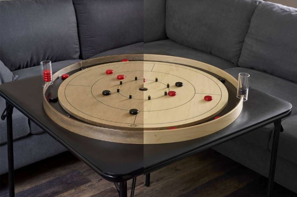 Side-by-side comparison of Black and Grey Rock Tracey Crokinole boards